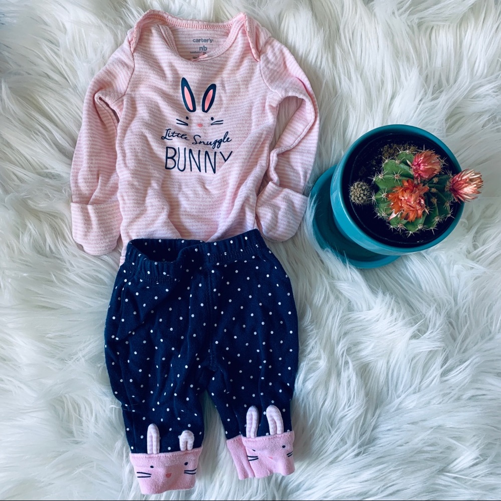 CARTER’S snuggle bunny set stripe polka dots EUC